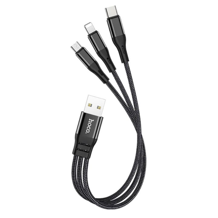 Cablu USB 3in1 Mxm microUSB, Type-C, Lightning, 0, 25 metri, tesătură, aluminiu