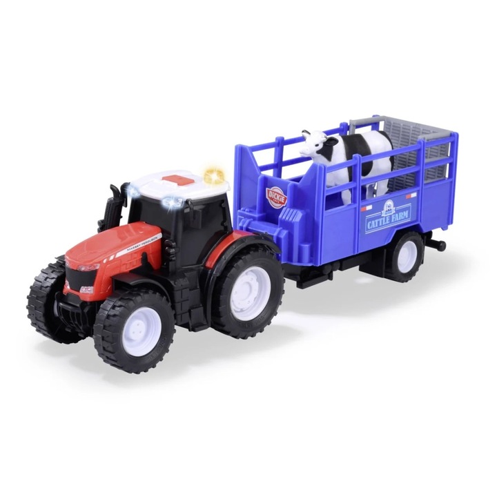 Tractor cu remorcă DICKIE Massey Ferguson, efecte sonore și luminoase, multicolor, 29x13x9cm