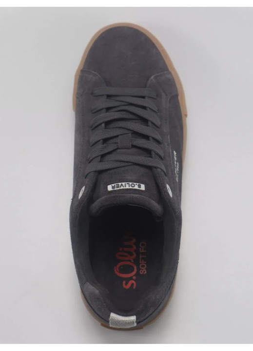 S.Oliver Sneakers barbati cu siret, din piele naturala, intoarsa, Gri inchis, 46