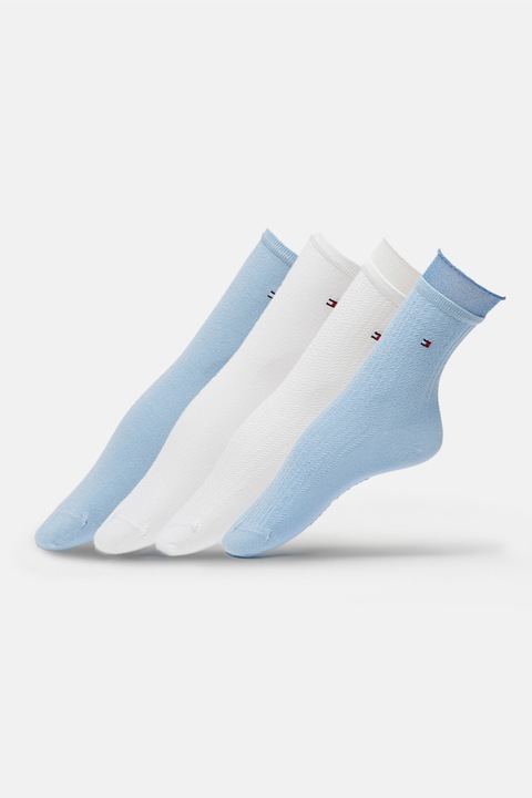 Tommy Hilfiger, Set de sosete scurte din amestec de bumbac - 2 perechi, Albastru pastel/Alb optic
