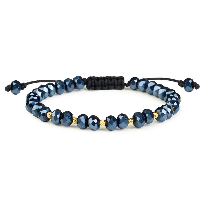 Bratara One Gold Aur 14K, 5 bile, cristale albastre, ajustabila