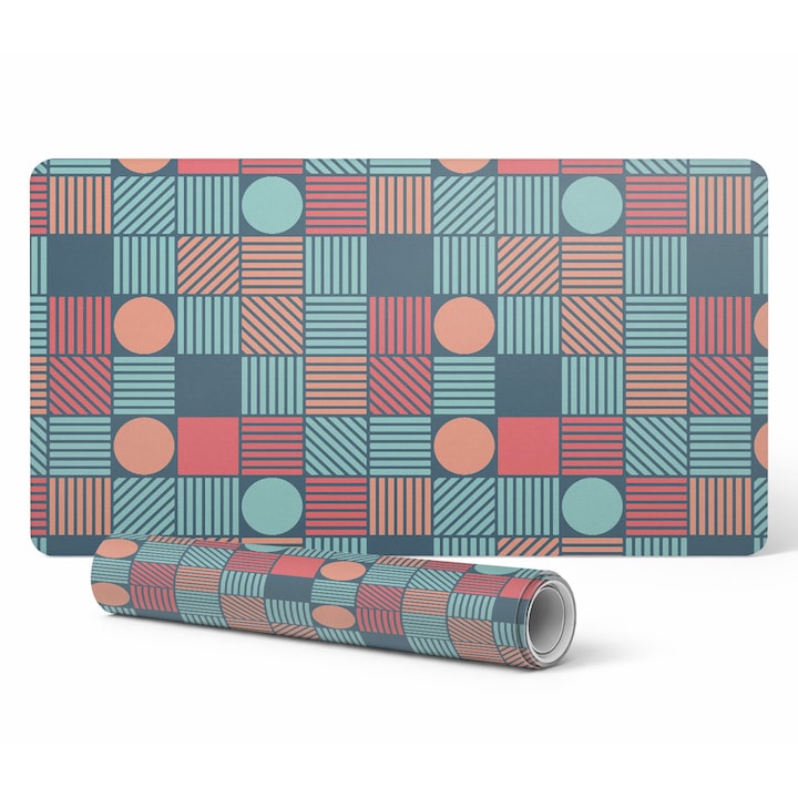 Mousepad Tulup, vinil, model geometric, 90x45cm, 1.6mm, rezistenta la decolorare