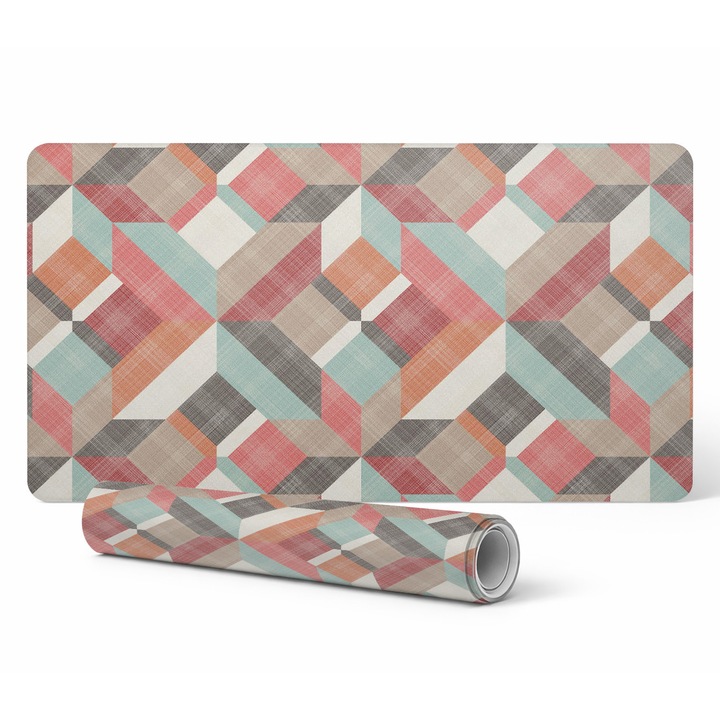Mapa protectie birou Tulup, model geometric retro, vinil, 100x50cm, 1.6mm, rezistent la decolorare