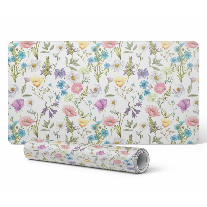 Mapa protectie birou Tulup, model floral vintage, vinil, 100x50cm, 1.6mm, rezistent la decolorare