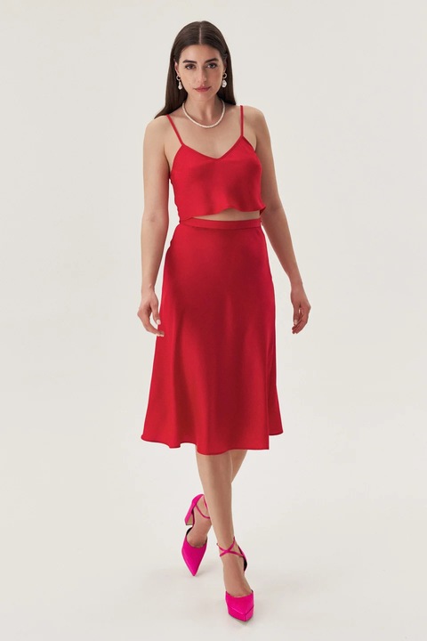 Top roșu fără mâneci, EMA\T, satin, mărime 40 EU