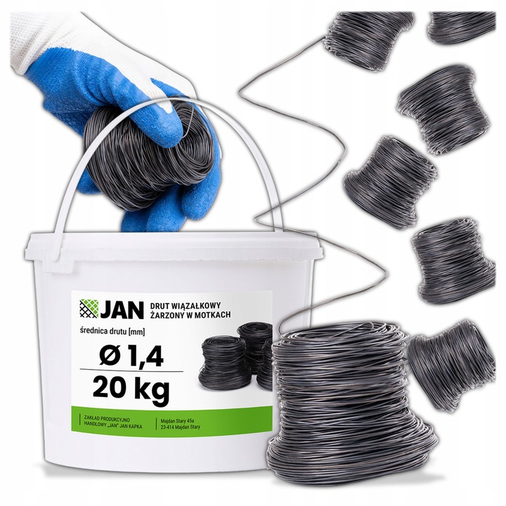 Lágyított huzal 1.4mm, 20kg-os vödör, 40fm tekercs, nagy raktárkészlet, nehéz betonacél kötés, építkezés, mezőgazdaság, prémium rugalmasság, fokozott ellenállás