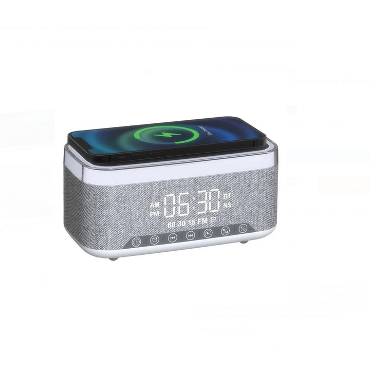 Ébresztőóra Bluetooth hangszóróval és 15W vezeték nélküli töltéssel, 4 az 1-ben, RGB hangulatvilágítás, fehér zajok, ébresztő