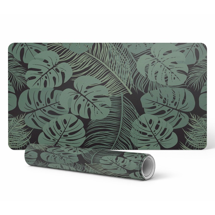 Mapa protectie birou Tulup, model frunzi tropicale, vinil, 100x50cm, 1.6mm, rezistent la decolorare