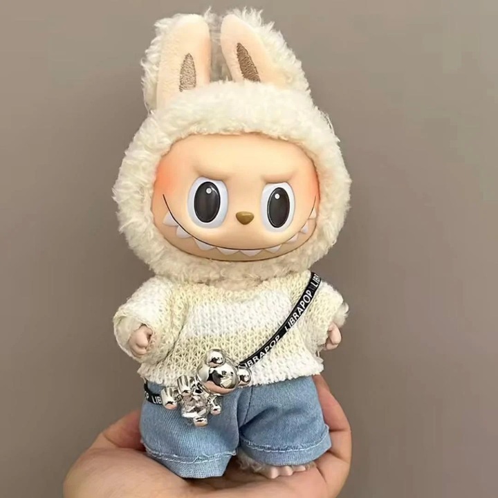 Set 3 Accesorii pentru Labubu 17 cm, Pantaloni, Bluza tricotata, Ursulet