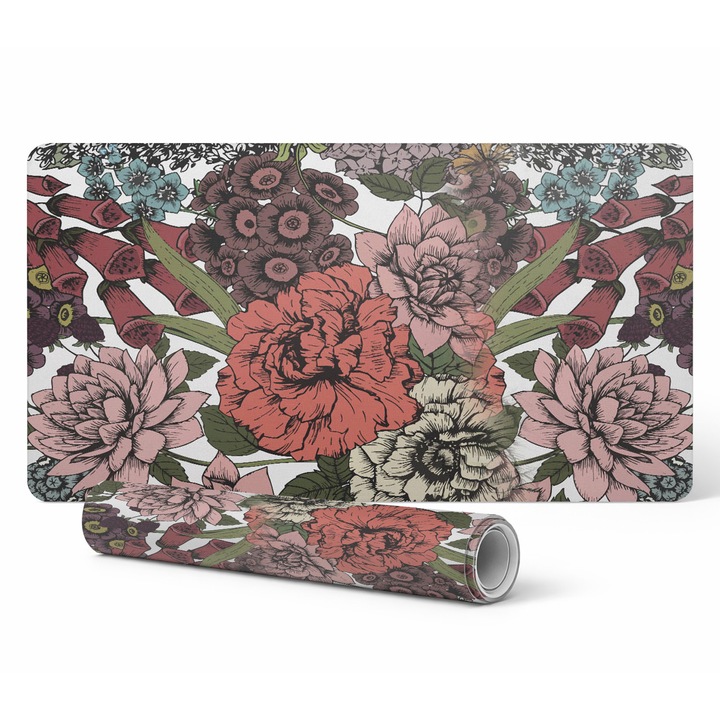 Mapa protectie birou Tulup, model floral retro, vinil, 100x50cm, 1.6mm, rezistent la decolorare