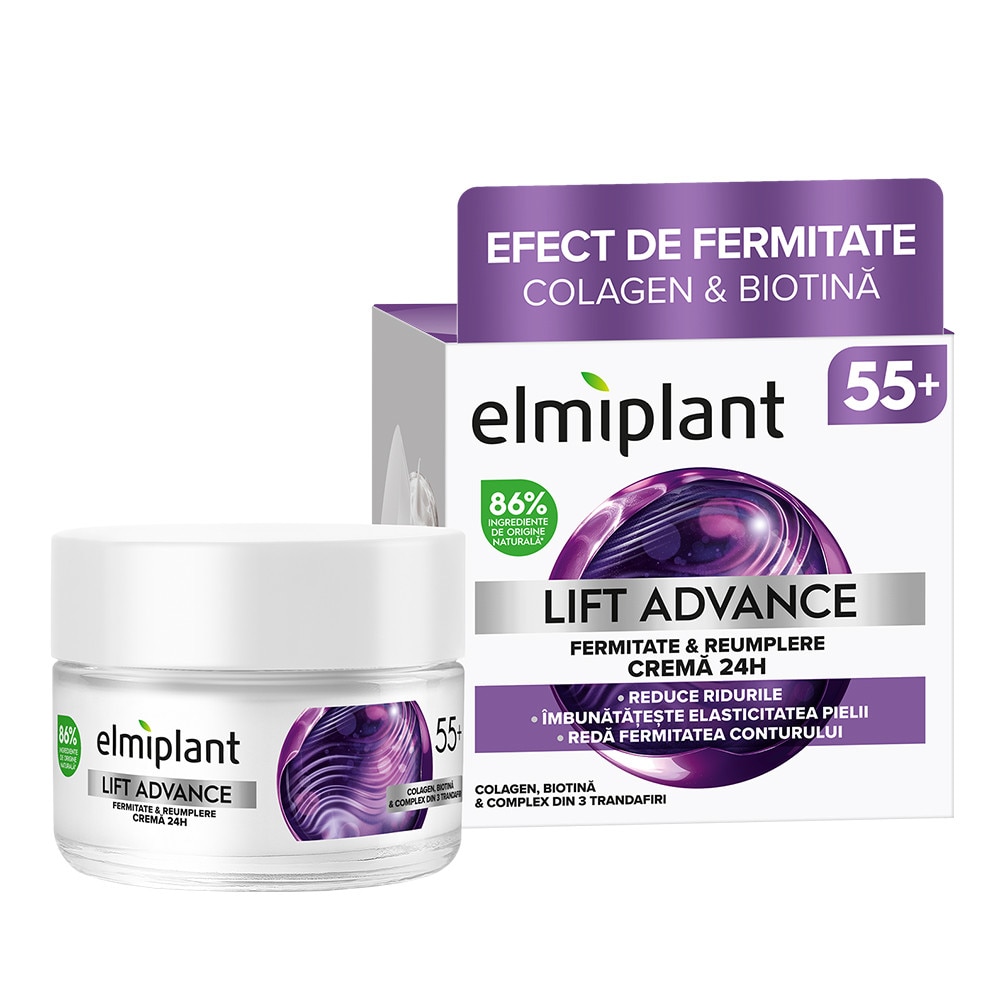 Crema de fata Elmiplant LIFT ADVANCE 24H pentru FERMITATE & REUMPLERE, pentru varsta 55+, 50 ml