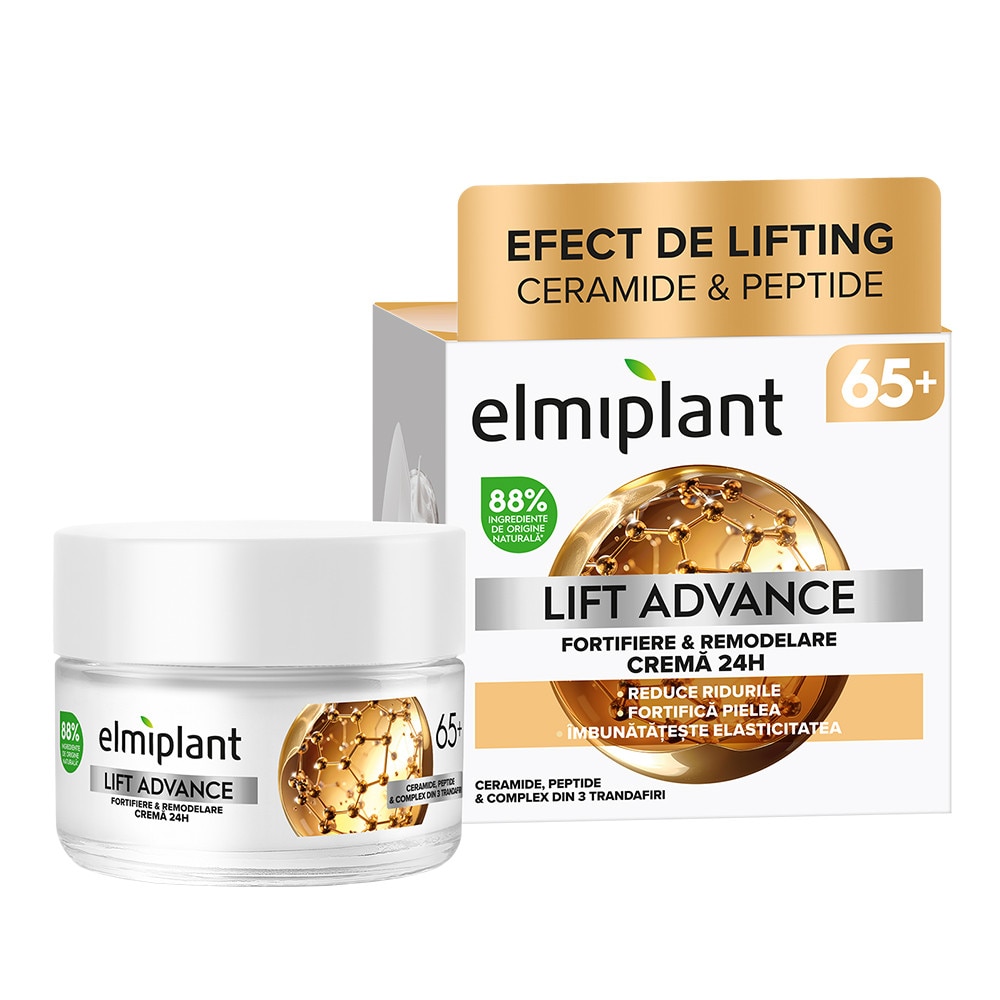 Crema de fata Elmiplant LIFT ADVANCE 24H pentru FORTIFIERE & REMODELARE, pentru varsta 65+, 50 ml