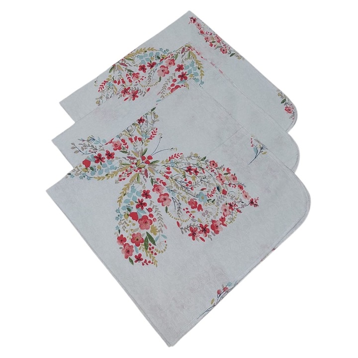 Set 3 scutece finet, 75X75 cm, SS02 Fluturi, cu colturi rotunjite, 100% bumbac, Albatex Home