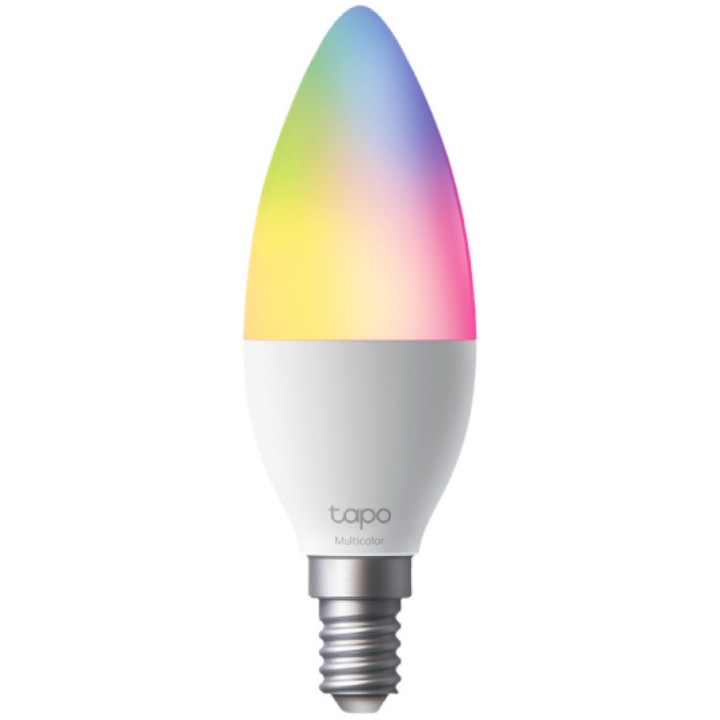 Интелигентна LED RGB крушка TP-Link Tapo L430C, Wi-Fi, E14, 4.8W (40W), 470 lm, Цветна светлина, Гласов контрол, Съвместима с Amazon Alexa и Google Assistant, Енергиен клас F