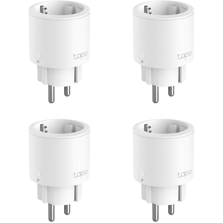 Комплект 4 интелигентни контакта TP-Link Mini Tapo P115, Wi-Fi, Мониторинг на консумацията на енергия, Гласов контрол, 16A, Съвместим с Android / iOS, Amazon Alexa и Google Assistant, 220-240V, Компактен дизайн, Бял