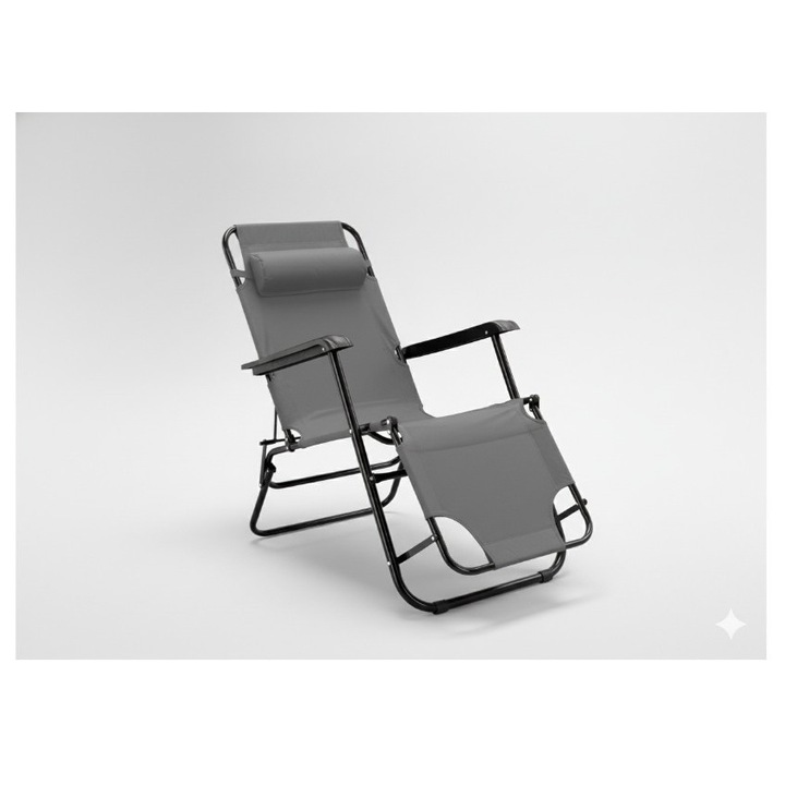 Сгъваем градински шезлонг с облегалка за глава - сив