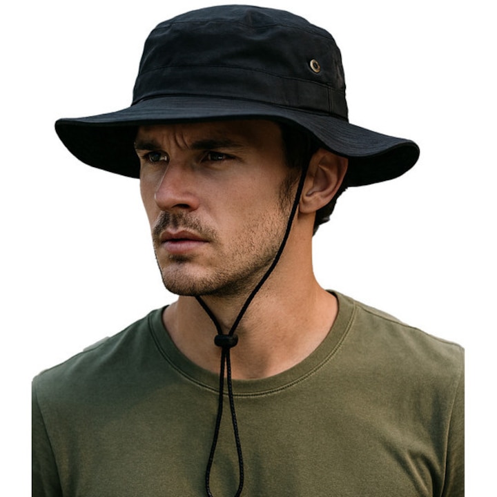 Palarie Bucket Negru Barbati Bumbac Respirabil Reglabil Usoara si Pliabila Pentru Outdoor si Plaja – Agrafka unisize