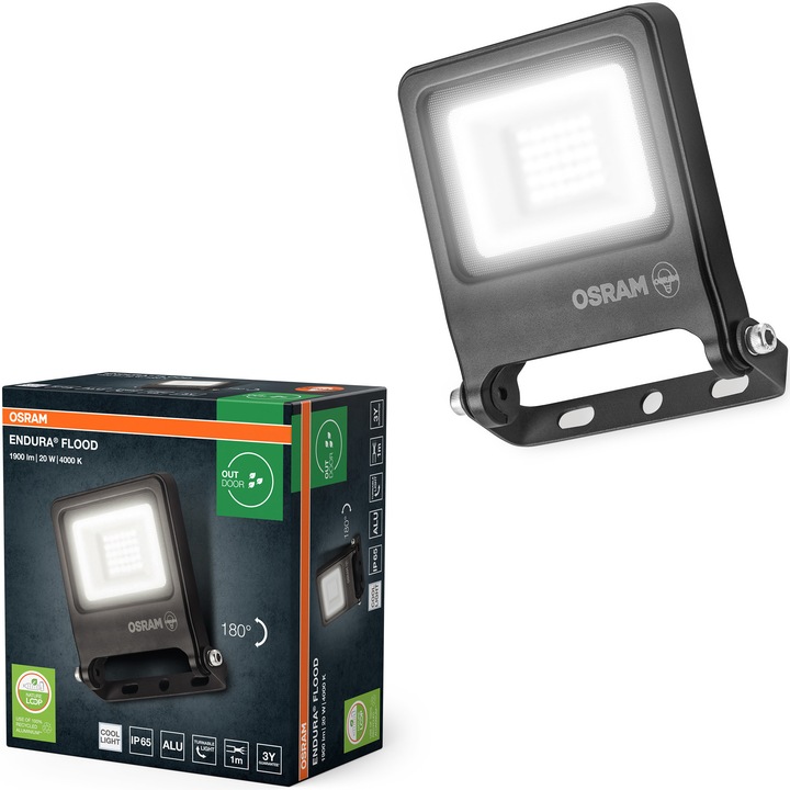 Proiector LED OSRAM Endura PCR, 20 W, 1800 lm, lumina neutra (4000K), IP65, clasa energetica F