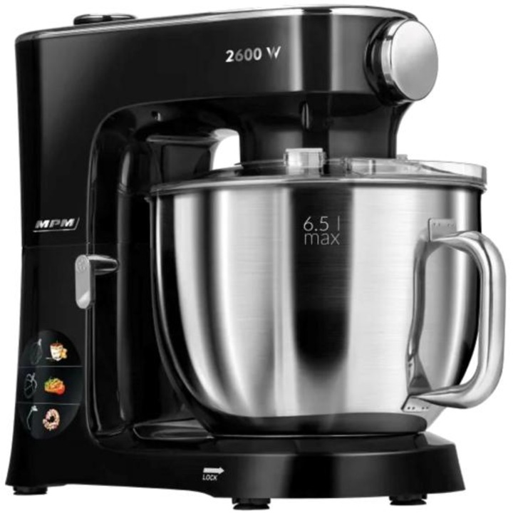 Robot de bucatarie MPM MRK-22, 2600W, 6.5L, negru, set cu accesorii
