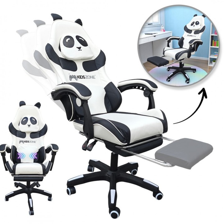 PANDA въртящ се геймърски стол с поставка за крака и масажор KIDS ZONE KO34