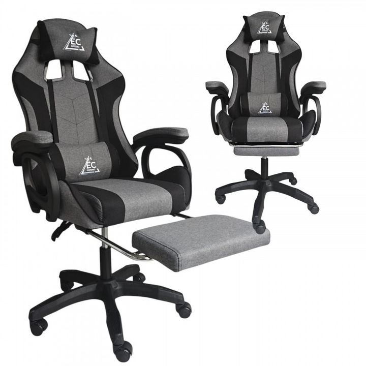 Scaun gaming rotativ STRIKE cu suport pentru picioare și pernă de masaj, gri KO40SZ