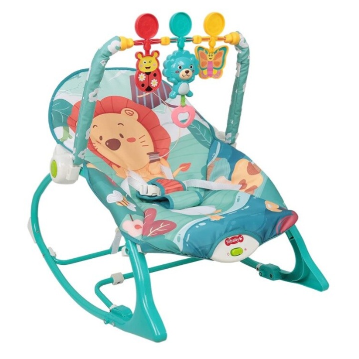 Balansoar electric 3 in 1 Rovitech, turcoaz, cu spatar reglabil, centura in 3 puncte