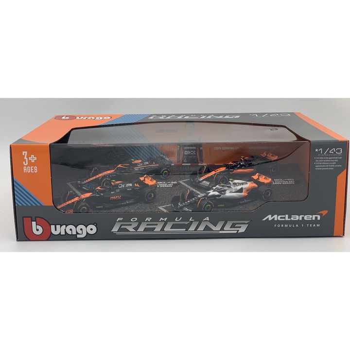 McLaren Formula 1 bolid modell készlet, BBurago, 4 modell, 1/43, többszínű, 35x21x10cm