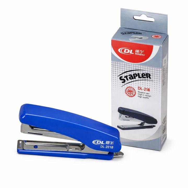 Tűzőgép DL N10, 20 lapos, beépített bontóval, fém, irodai, iskolai, kék, kompakt, ellenálló