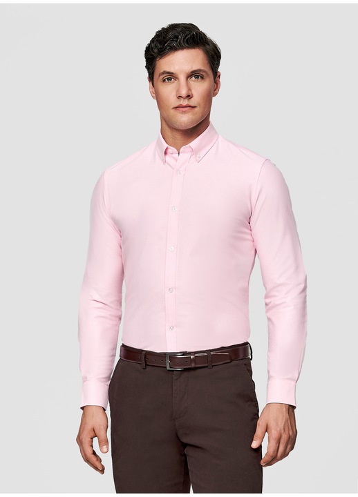 Camasa barbateasca eleganta albastru deschis, Slim Fit, maneca lunga Pako Lorente, Roz