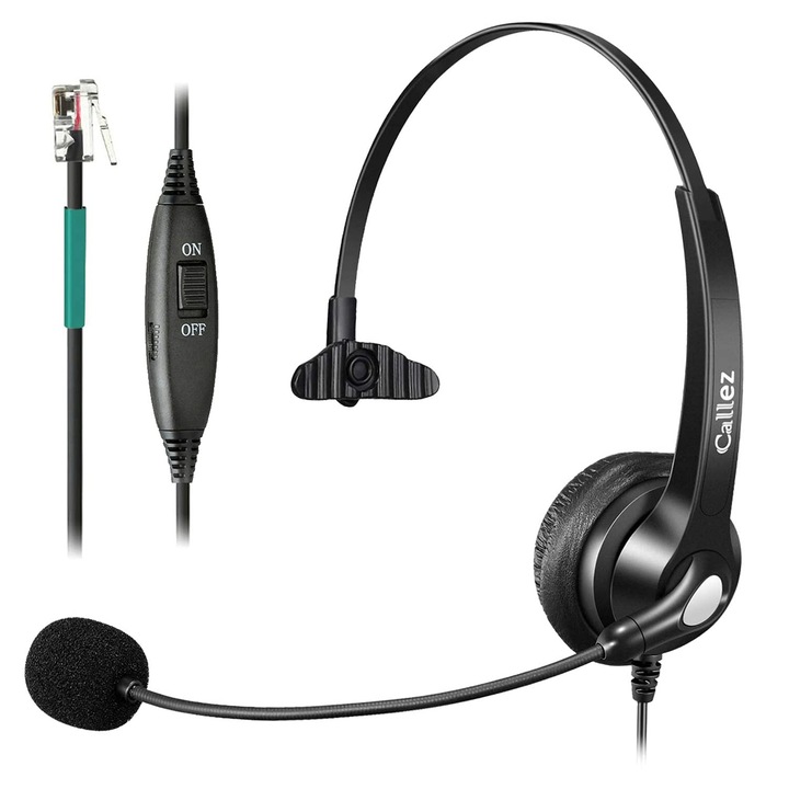 Casti telefonice Callez cu microfon si anulare a zgomotului, negru, pentru birou
