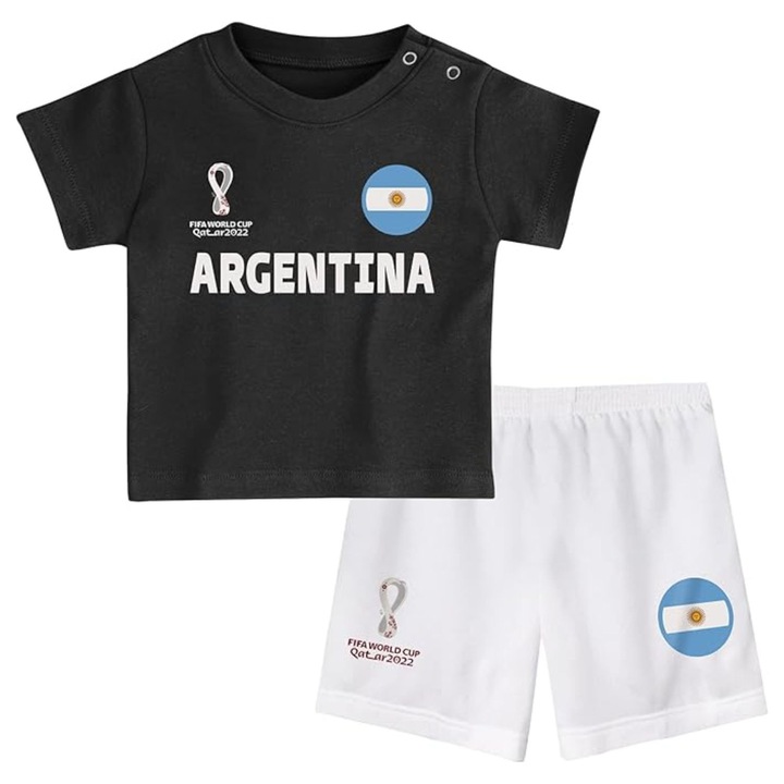 Set tricou si pantaloni scurti FIFA World Cup 2022, alb/negru, bumbac, pentru baieti, 12-18 luni, 86 CM