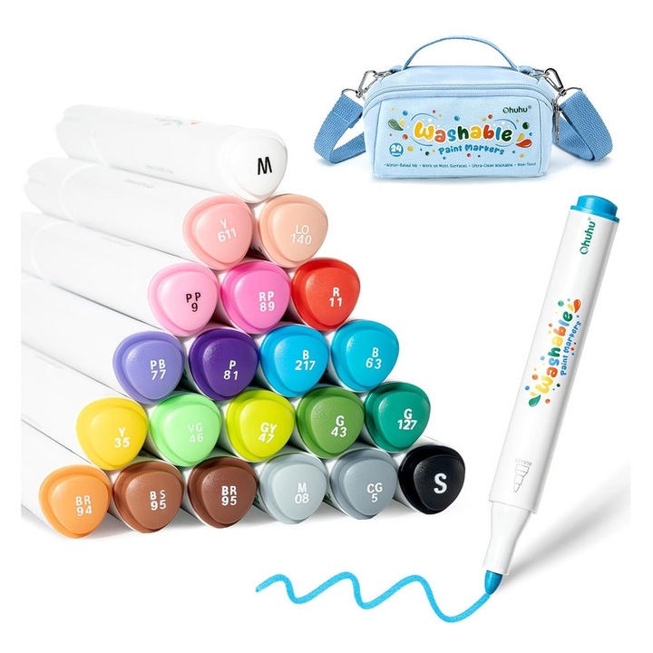 Set 24 Markere Acrilice Ohuhu, Multicolor, Varf Rotund, pentru Diverse Suprafete