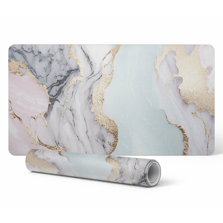 Mousepad Tulup, vinil, model de marmura, 120x60cm, rezistent la decolorare, grosime 1.6mm