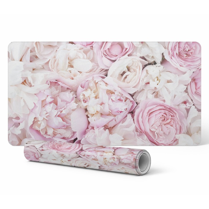 Mousepad Tulup, Pastelowe Piwonie, 90x45cm, 1,6mm grosime, rezistent la decolorare
