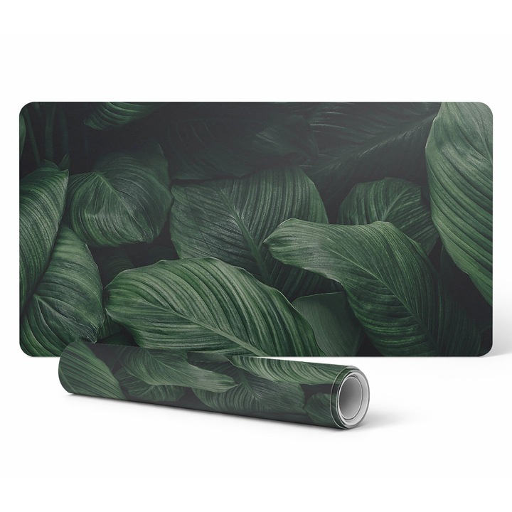 Подложка за мишка Tulup, 120x60см, модел с листа, устойчива на избледняване и UV лъчи, зелен/черен