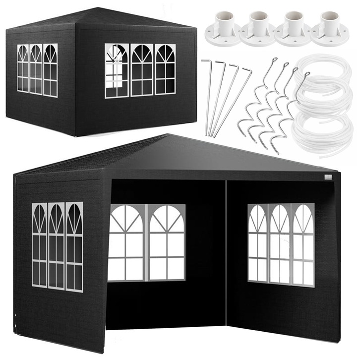 Палатка градински павилион, Kanwod Torm V3 300x300 см, 4 странични стени с прозорци, сива