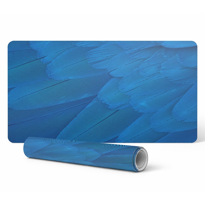 Mousepad Tulup, design pene, 120x60cm, rezistent la decolorare, 1.6mm grosime, albastru