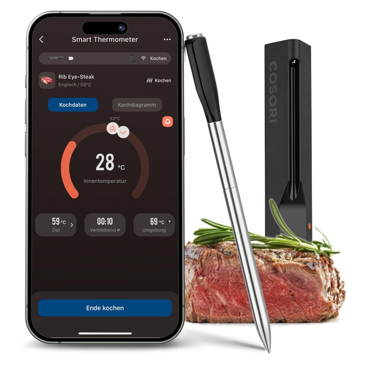 Termometru digital pentru carne Cosori, wireless, Bluetooth, negru