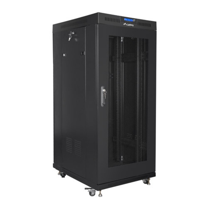 Cabinet metalic, Lanberg, rack 19", 27U, 600x800, negru, usi perforate