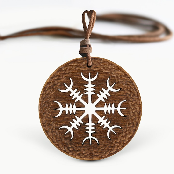 Pandantiv din Lemn cu Simbolul Helm of Awe, RedOwlCraft, wenge, 6x6x0., handmade