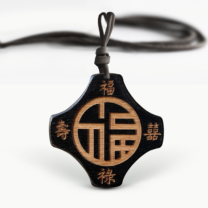 Pandantiv din lemn, RedOwlCraft, simbol FU, wenge, 5x5x0.4cm