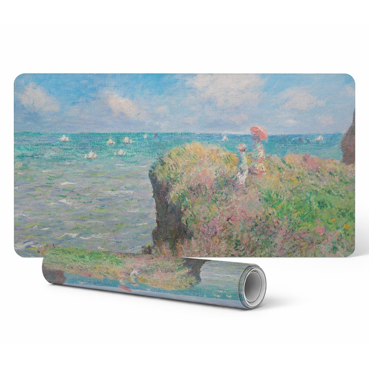Mousepad birou Tulup, 120x60cm, rezistenta la decolorare, material vinil si plasa PES, model peisaj marin
