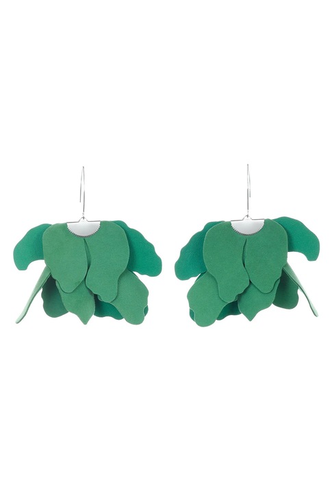 Cercei Floare Mare, HAIART, piele naturală, verde jad, 9x6cm