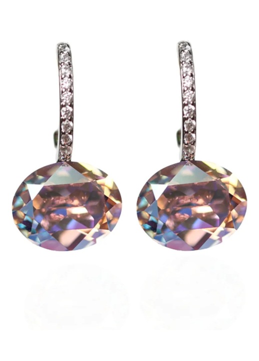 Cercei argint 925, Zenso, cristale fatetate roz-auriu, 2, 5cm