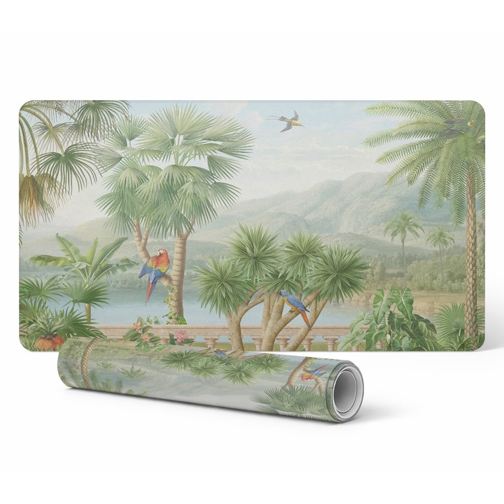 Mousepad Tulup, protectie birou, design tropical, 120x60cm, 1,6mm grosime, rezistenta la decolorare