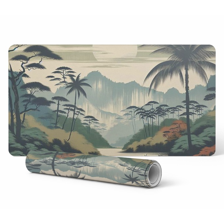 Mousepad Tulup, protectie birou, peisaj tropical, 120x60cm, 1,6mm grosime, rezistent la decolorare