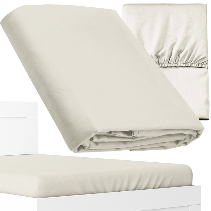 Cearceaf de pat Deco4Home, Microsatin, 220x200cm, Cu elastic, Ecru