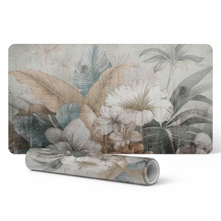 Mata de birou antiderapanta Tulup, model floral vintage, 90x45cm, 1,6mm grosime