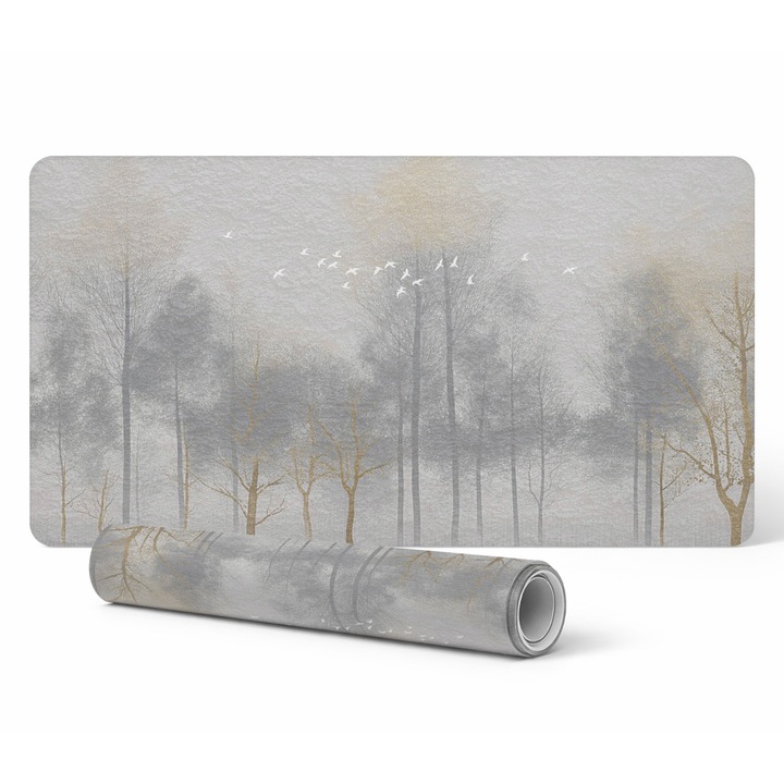 Mata de birou antiderapanta Tulup, model padure cetoasa cu pasari, 100x50cm