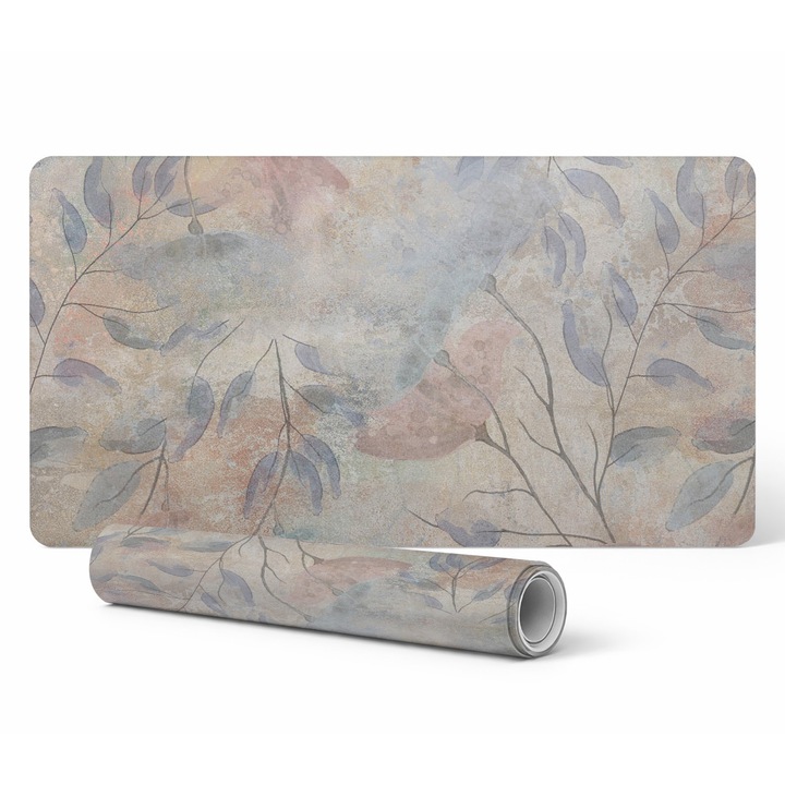 Mata pentru birou Tulup, antiderapanta, grafica frunze delicate, 120x60cm
